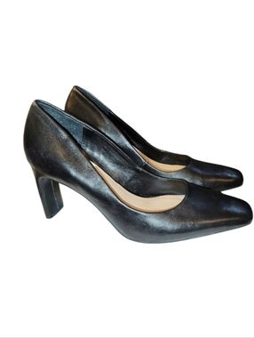 Alfani Tarah Black Leather Square Toe Pumps Step N Flex Comfort Size 8.5